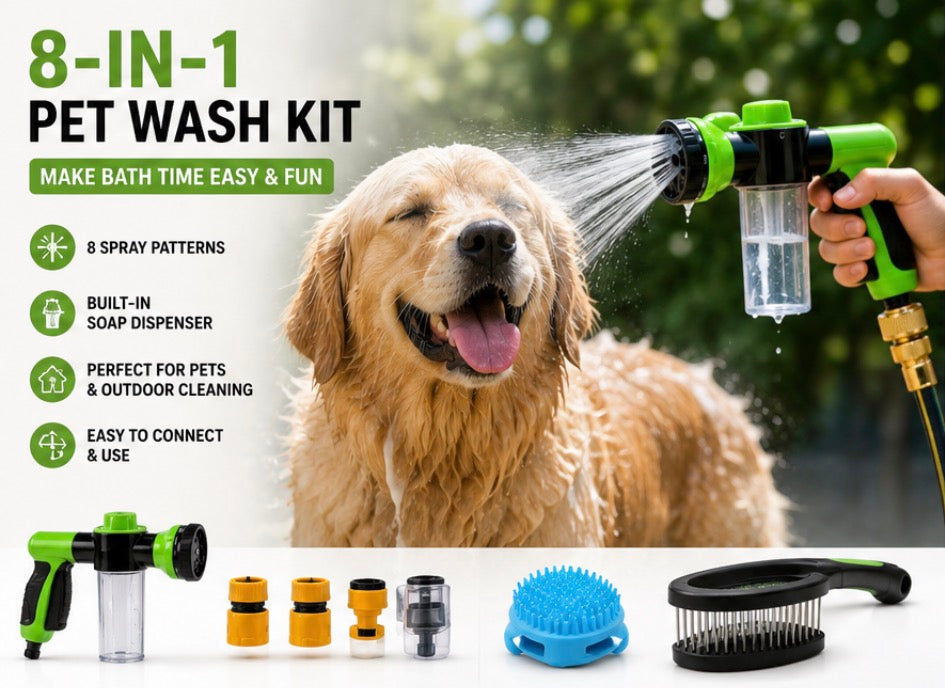 Multi-Purpose Pet Wash Kit with 8 Spray Patterns
