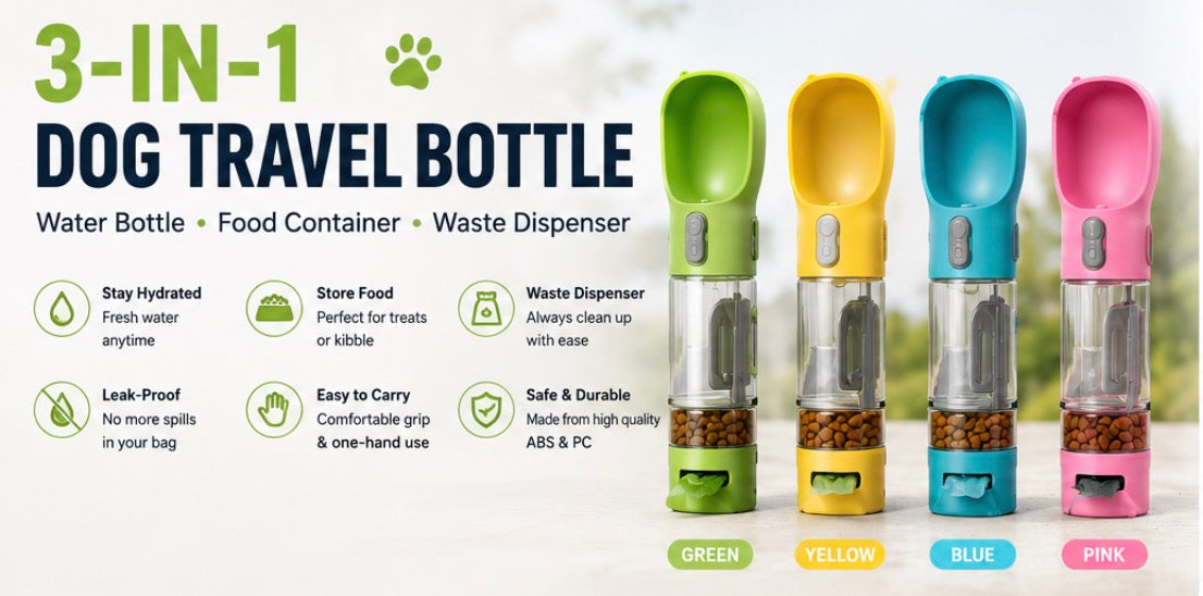 3-in-1 Portable Dog Travel Bottle