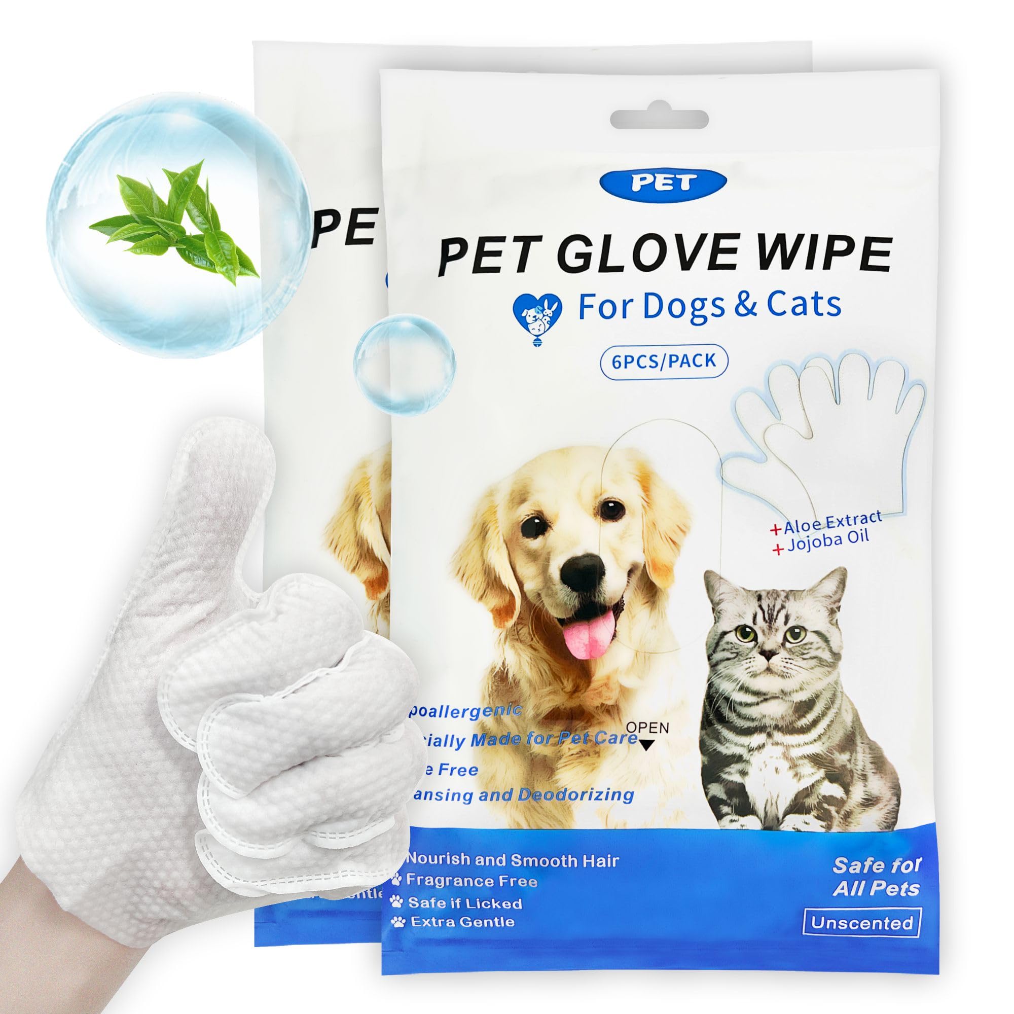 VetWipe Pro Dog Cleaning Gloves - Extra Thick, Deodorizing, 6-Pack (Blue)